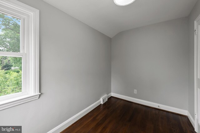 6611 Loch Hill Rd, Baltimore, MD 21239 - unfurnished room featuring healthy amount of natural light, lofted ceiling, and dark wood finished floors