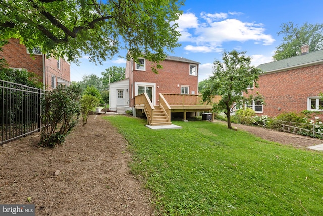 6611 Loch Hill Rd, Baltimore, MD 21239 - rear view of property with a deck, a fenced backyard, and brick siding
