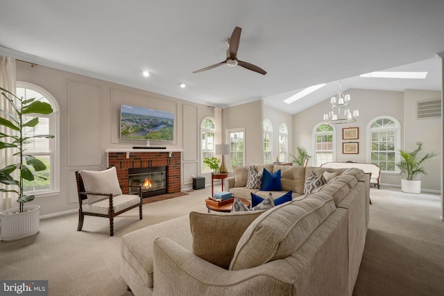 47 Christopher Way, Stafford, VA 22554 - living area with a skylight, light carpet, plenty of natural light, lofted ceiling, and recessed lighting