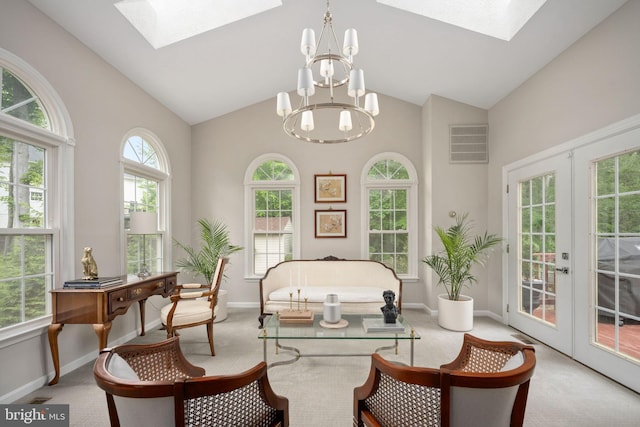 47 Christopher Way, Stafford, VA 22554 - sunroom with a skylight, french doors, a chandelier, and vaulted ceiling