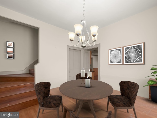 8805 Reichard Rd, Fairplay, MD 21733 - dining area featuring a chandelier, stairway, and light wood finished floors
