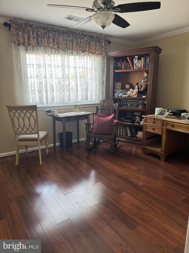 10020 Dakin Ct, Cheltenham, MD 20623 - living area with a ceiling fan, crown molding, and hardwood / wood-style floors