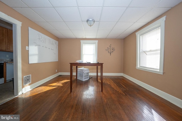 1405 Siegel Ave, Chester, PA 19013 - unfurnished office with baseboards, visible vents, wood finished floors, and a drop ceiling