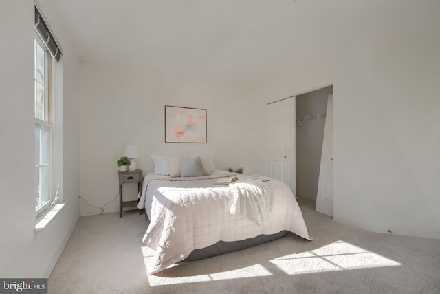 carpeted bedroom featuring a closet