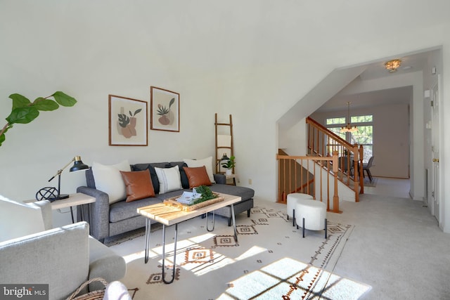 living area featuring carpet flooring