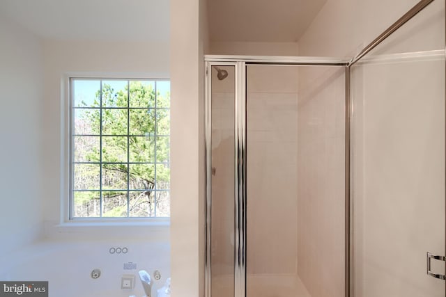 bathroom featuring a stall shower and a whirlpool tub