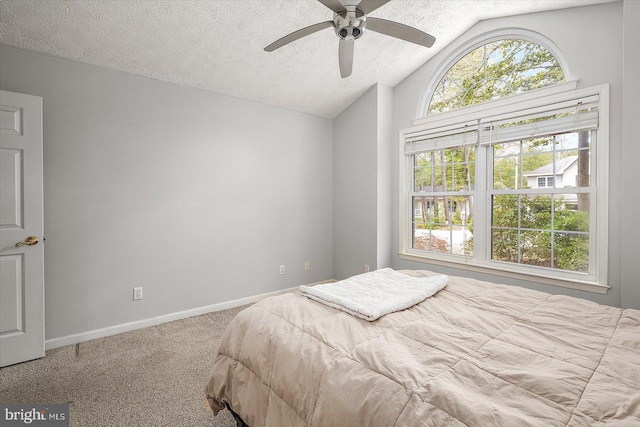 9 Edgewood Dr, Ocean Pines, MD 21811 - bedroom with carpet floors, lofted ceiling, baseboards, a textured ceiling, and a ceiling fan