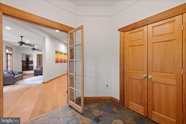 4544 30th St NW, Washington, DC 20008 - interior space featuring baseboards, french doors, a ceiling fan, and recessed lighting