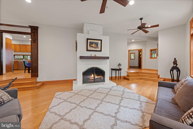 4544 30th St NW, Washington, DC 20008 - living room featuring ceiling fan, recessed lighting, baseboards, and wood finished floors