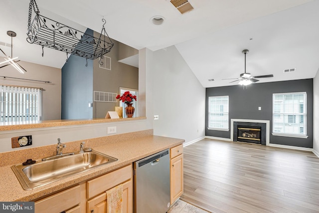 11575 Cavalier Landing Ct Unit 402, Fairfax, VA 22030 - kitchen featuring a sink, visible vents, stainless steel dishwasher, and light brown cabinets