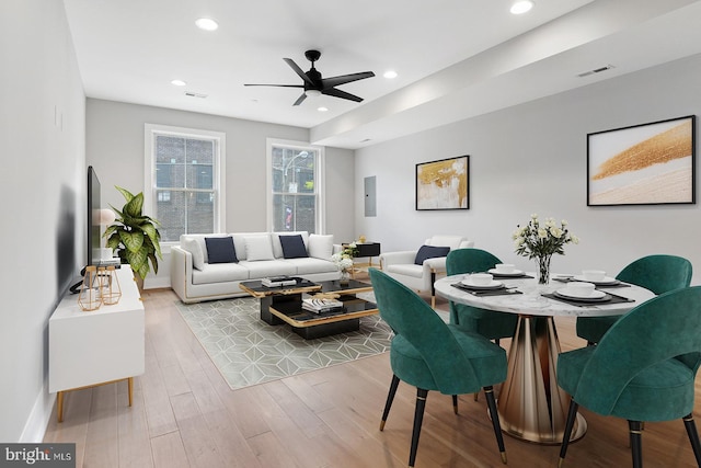1812 E Moyamensing Ave, Philadelphia, PA 19148 - living area with a ceiling fan, wood finished floors, baseboards, and recessed lighting