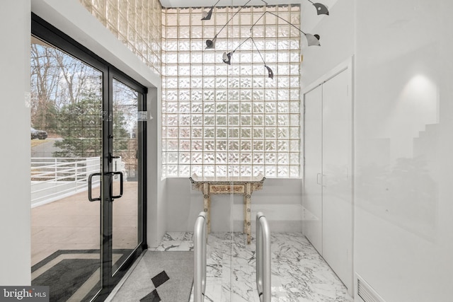 910 Pennwood Cir, Lancaster, PA 17601 - full bath with a stall shower, healthy amount of natural light, a towering ceiling, and marble finish floors