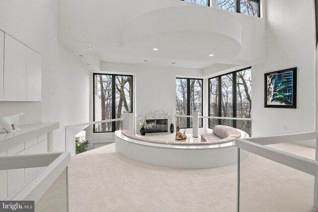 910 Pennwood Cir, Lancaster, PA 17601 - living area featuring recessed lighting, a premium fireplace, and a high ceiling