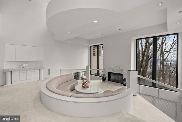 910 Pennwood Cir, Lancaster, PA 17601 - living room with a fireplace, recessed lighting, and carpet flooring