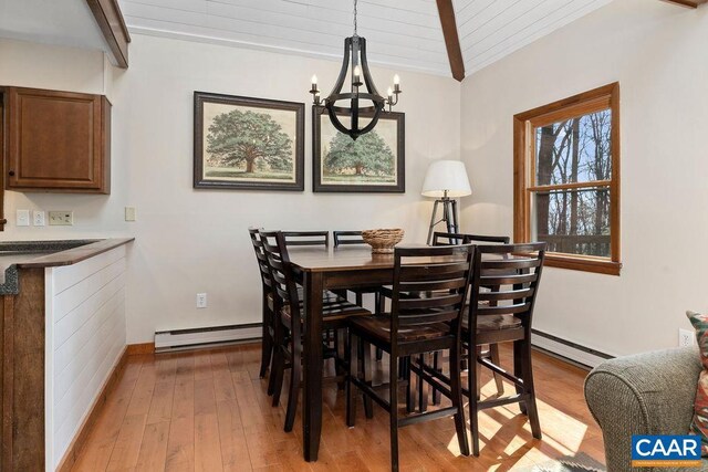 145 Firtree Dr, Wintergreen Resort, VA 22967 - dining area featuring a chandelier, light wood finished floors, and a baseboard heating unit