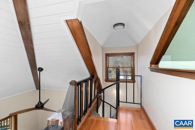 145 Firtree Dr, Wintergreen Resort, VA 22967 - staircase with hardwood / wood-style floors and lofted ceiling with beams