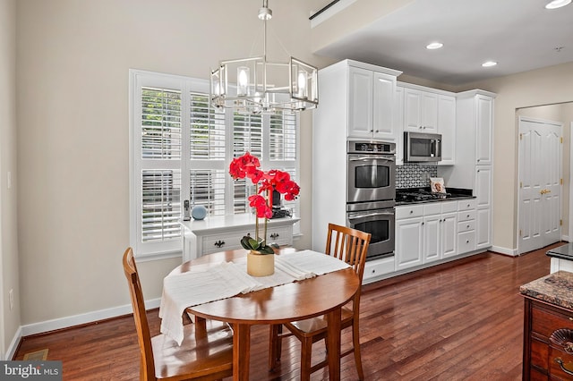 8725 Warm Waves Way Unit 10, Columbia, MD 21045 - dining room with a chandelier, dark wood-style floors, baseboards, and recessed lighting