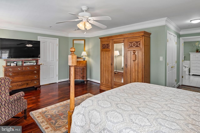 8725 Warm Waves Way Unit 10, Columbia, MD 21045 - bedroom with wood finished floors, ornamental molding, ceiling fan, and baseboards
