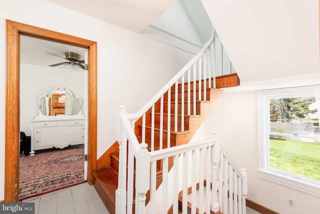 100 Wall St, Queenstown, MD 21658 - stairway featuring wood finished floors and a ceiling fan