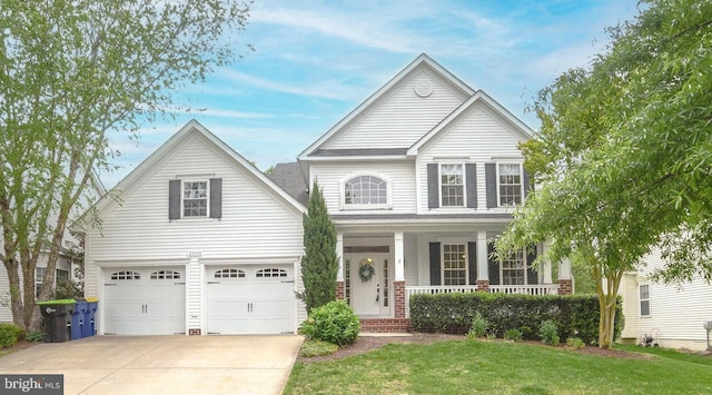 23558 Belmar Dr, Leonardtown, MD 20650 - traditional-style house featuring covered porch, a front lawn, and concrete driveway