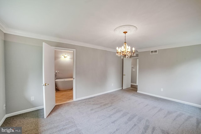 8012 Exodus Dr, Gaithersburg, MD 20882 - unfurnished room featuring crown molding, a chandelier, carpet flooring, and baseboards