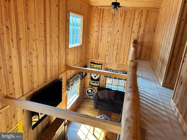 385 Elk Crk, Aaronsburg, PA 16820 - staircase featuring wooden walls and ceiling fan