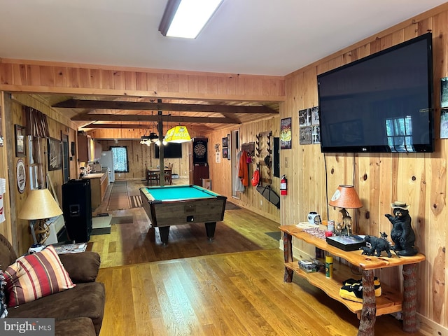385 Elk Crk, Aaronsburg, PA 16820 - recreation room with pool table, wood finished floors, and wood walls