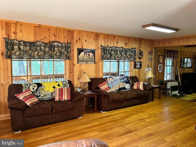 385 Elk Crk, Aaronsburg, PA 16820 - living room featuring wood finished floors and wooden walls