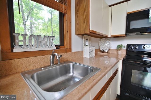 277 Anderson Rd, Basye, VA 22810 - kitchen with black appliances, a sink, white cabinetry, and light countertops