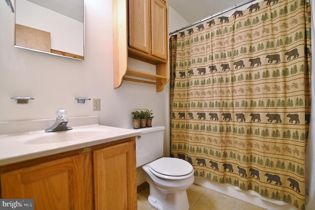 277 Anderson Rd, Basye, VA 22810 - bathroom featuring vanity, tile patterned flooring, toilet, and a shower with curtain