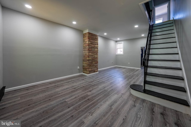 2105 S Woodstock St, Philadelphia, PA 19145 - basement featuring wood finished floors, recessed lighting, baseboards, and stairs