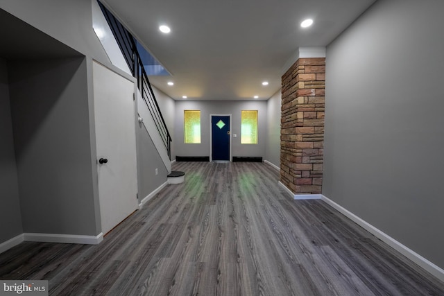 2105 S Woodstock St, Philadelphia, PA 19145 - entryway with wood finished floors, baseboards, stairway, and recessed lighting