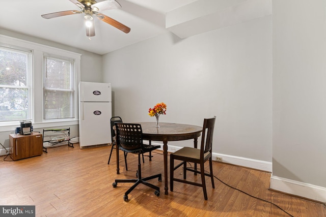 2609 Keyworth Ave, Baltimore, MD 21215 - dining area with wood finished floors, baseboards, and a ceiling fan