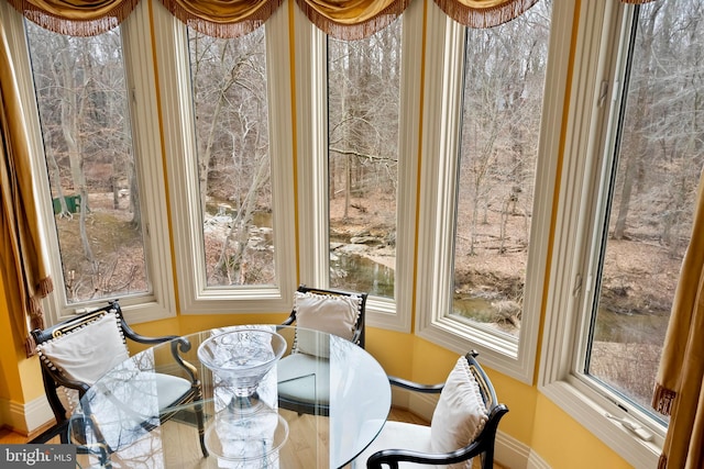 sunroom / solarium featuring baseboards