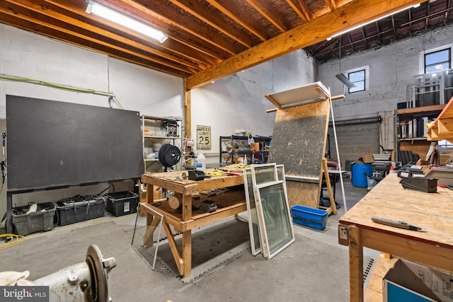 below grade area with a workshop area