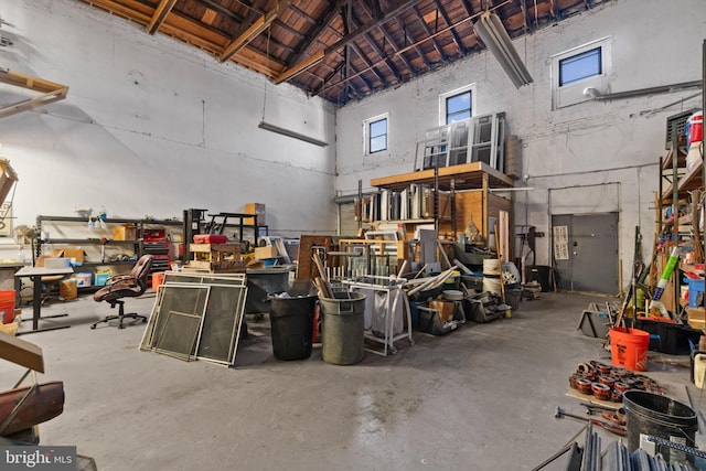garage featuring a workshop area