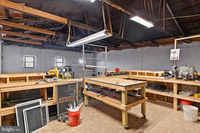 interior space featuring a workshop area
