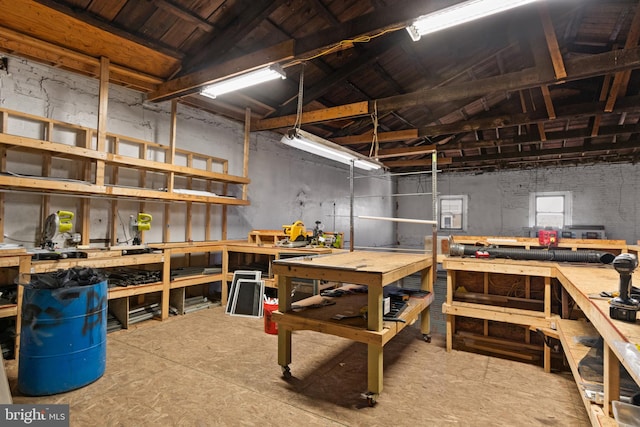garage featuring a workshop area