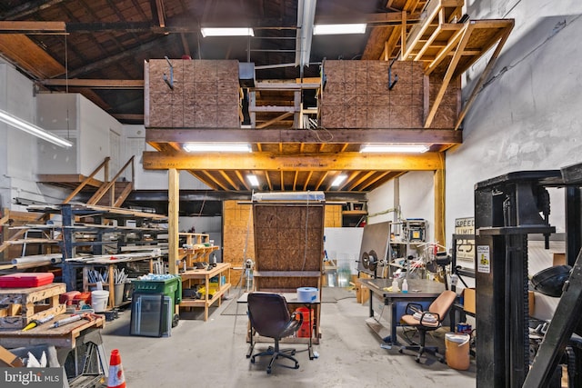 basement with a workshop area
