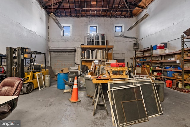 garage featuring a workshop area