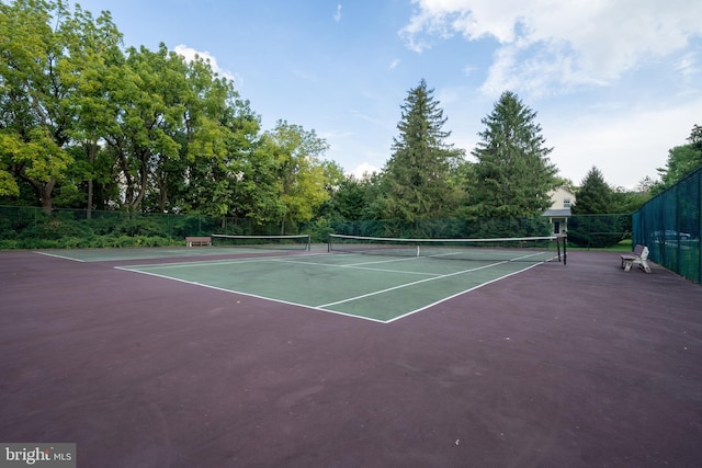 view of tennis court with fence