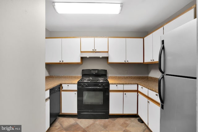2904 11th St NW, Washington, DC 20001 - kitchen featuring under cabinet range hood, white cabinetry, black appliances, and light countertops