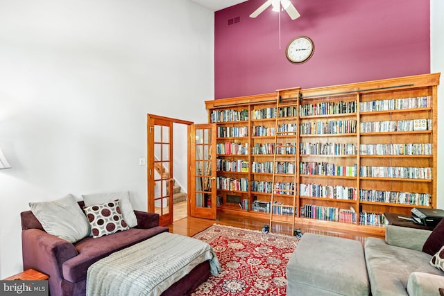 3672 Cimmeron Rd, York, PA 17402 - sitting room featuring a ceiling fan, visible vents, and a towering ceiling