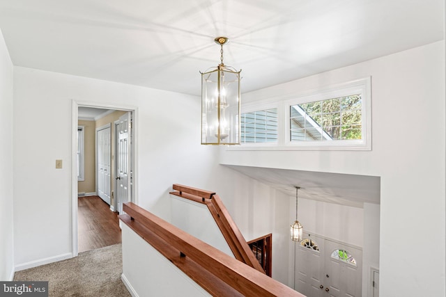 3672 Cimmeron Rd, York, PA 17402 - hallway featuring baseboards, carpet flooring, and an upstairs landing