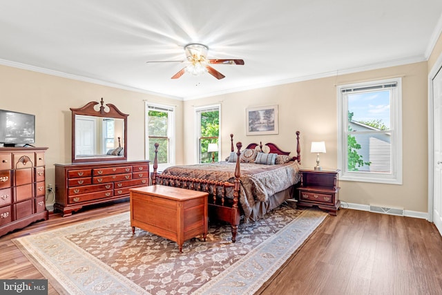 3672 Cimmeron Rd, York, PA 17402 - bedroom with wood finished floors, a ceiling fan, visible vents, baseboards, and ornamental molding