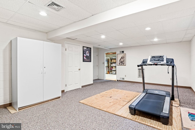 3672 Cimmeron Rd, York, PA 17402 - exercise area with carpet flooring, a paneled ceiling, visible vents, and recessed lighting