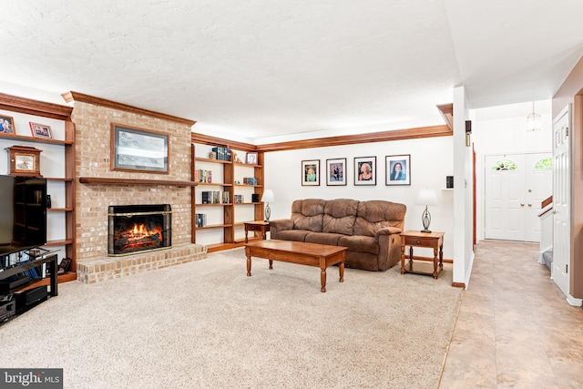 3672 Cimmeron Rd, York, PA 17402 - living room featuring ornamental molding, a brick fireplace, and baseboards
