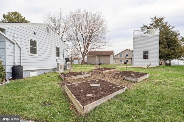 view of yard featuring a garden and an outdoor structure