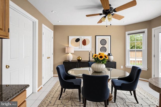 11 Ashbrook Rd, Stafford, VA 22554 - dining room with ceiling fan, light tile patterned floors, baseboards, and recessed lighting