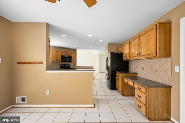 11 Ashbrook Rd, Stafford, VA 22554 - kitchen with stainless steel appliances, backsplash, light tile patterned floors, recessed lighting, and a ceiling fan